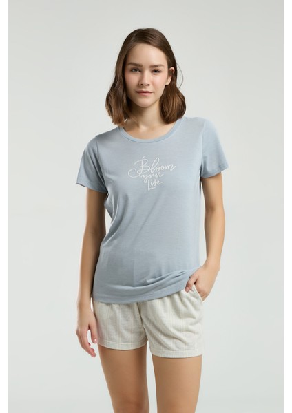 Kadın Bisiklet Yaka Kısa Kol T-Shirt Şortlu Pijama Takımı W4.A3.K3.R1K