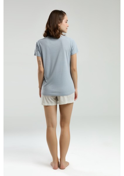 Kadın Bisiklet Yaka Kısa Kol T-Shirt Şortlu Pijama Takımı W4.A3.K3.R1K fırsatları