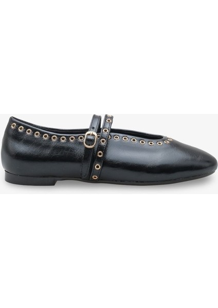 Rove Kadın Zımbalı Babet Siyah Rugan