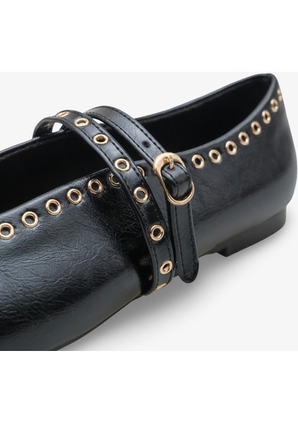 Rove Kadın Zımbalı Babet Siyah Rugan modelleri