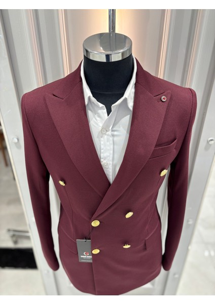 Erkek Kruvaze Slim Fit Blazer Ceket
