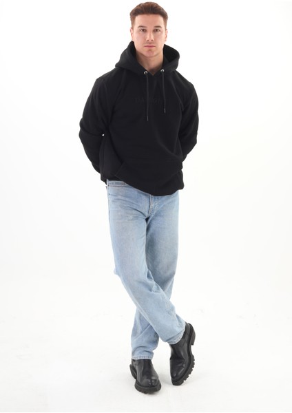 Unisex Nakışlı Siyah Kapüşonlu Sweatshirt (Nakış Siyah Renk) Kanguru Cep Detaylı Hem Erkek Hem De Kadın Için Dizayn Edilmiştir indirimleri