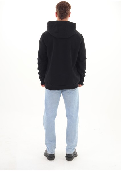 Unisex Nakışlı Siyah Kapüşonlu Sweatshirt (Nakış Siyah Renk) Kanguru Cep Detaylı Hem Erkek Hem De Kadın Için Dizayn Edilmiştir