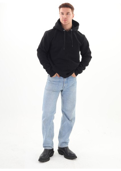 Unisex Nakışlı Siyah Kapüşonlu Sweatshirt (Nakış Siyah Renk) Kanguru Cep Detaylı Hem Erkek Hem De Kadın Için Dizayn Edilmiştir