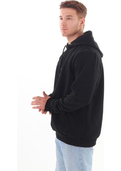 Unisex Nakışlı Siyah Kapüşonlu Sweatshirt (Nakış Siyah Renk) Kanguru Cep Detaylı Hem Erkek Hem De Kadın Için Dizayn Edilmiştir