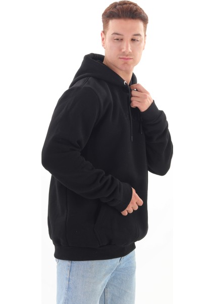 Unisex Nakışlı Siyah Kapüşonlu Sweatshirt (Nakış Siyah Renk) Kanguru Cep Detaylı Hem Erkek Hem De Kadın Için Dizayn Edilmiştir