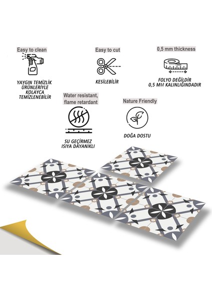 Kendinden Yapışkanlı Fayans Kaplama Palmet Desenli Pvc Karo 30X30 cm (56 Adet) 5 M² fiyatları