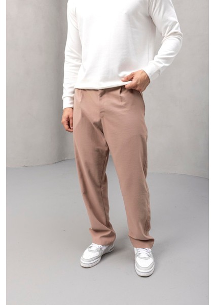 Wilder Yumuşak Modal Kumaş Rahat Kalıp Pileli Erkek Pantolon - Bej fiyatları