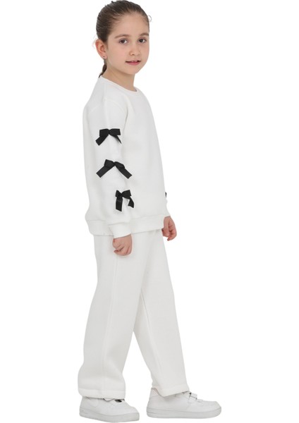 Kız Çocuk 3 Iplik Şardonlu Kurdele Detaylı Basic Sweatshirt-Bol Kesim Eşofman Takım fiyatları