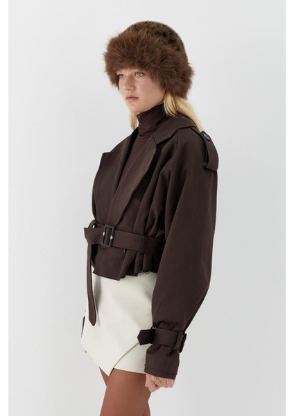 Kemerli Kısa Trenç Acı Kahve fırsatları