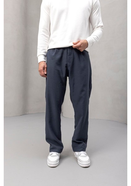 Wilder Yumuşak Modal Kumaş Rahat Kalıp Pileli Erkek Pantolon - Füme