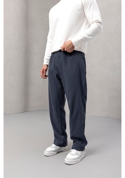 Wilder Yumuşak Modal Kumaş Rahat Kalıp Pileli Erkek Pantolon - Füme modelleri
