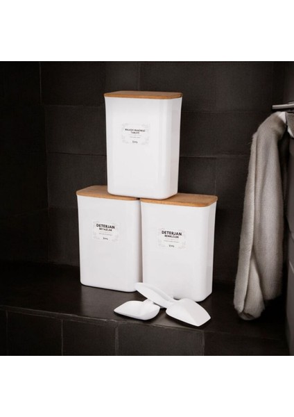 3'lü Ölçekli Beyaz Ahşap Vakum Kapak Renkliler Beyazlar ve Tablet Deterjan Düzenleyici Kutu 3 Lt