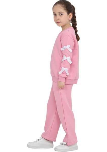 Kız Çocuk 3 Iplik Şardonlu Kurdele Detaylı Basic Sweatshirt-Bol Kesim Eşofman Takım modelleri