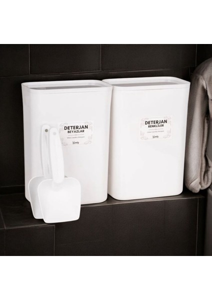 2'li Beyazlar Renkliler Etiketli Kapaklı Deterjan Kutusu Saklama Kabı 3 Litre Ölçek Hediyeli