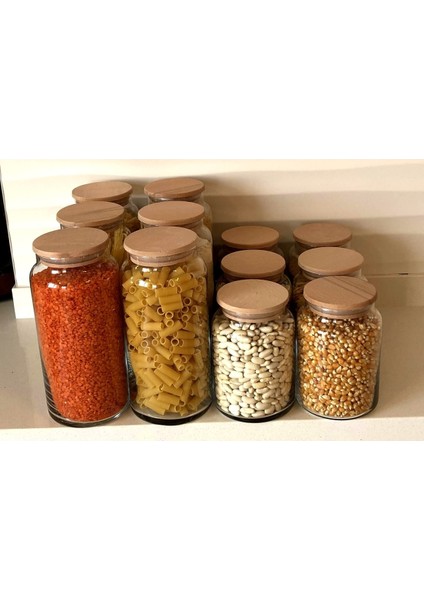 12'li Vakum Kapaklı Cam Kavanoz Erzak Kabı + 111 Adet Etiket fiyatları