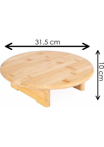 Bambu Ayaklı Yuvarlak Kesme ve Sunum Tahtası / Tezgah Üstü Stand