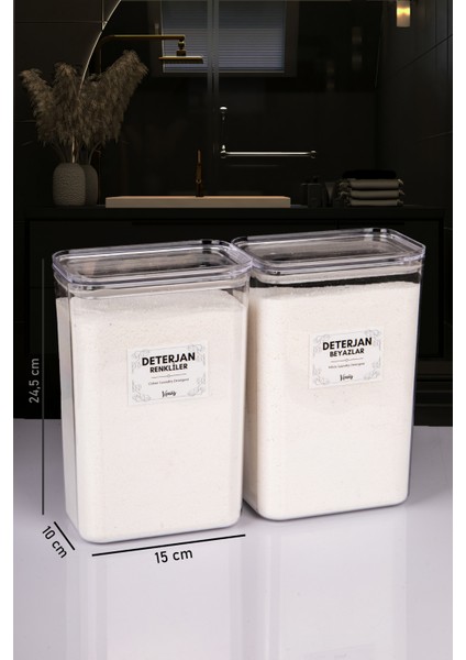 2 Adet Vakumlu Kapaklı Toz Deterjan Renkliler Beyazlar Etiketli Kutu Akrilik 3 Litre fırsatları