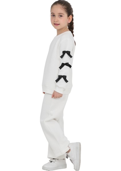 Kız Çocuk 3 Iplik Şardonlu Kurdele Detaylı Basic Sweatshirt-Bol Kesim Eşofman Takım modelleri