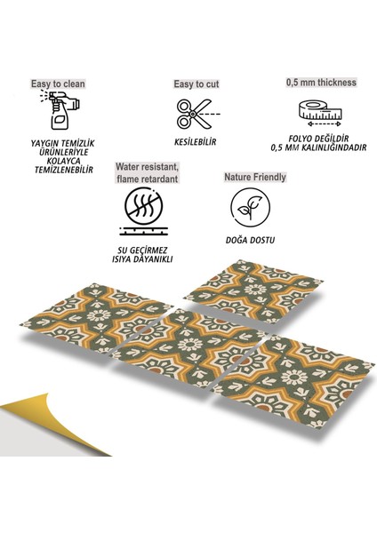 Kendinden Yapışkanlı Duvar kaplama Yeşil Metraj Desenli Pvc Karo 30X30 cm (11 Adet) 1 M² fiyatları