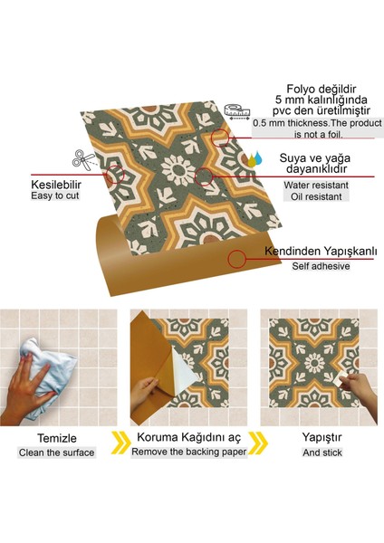 Kendinden Yapışkanlı Duvar kaplama Yeşil Metraj Desenli Pvc Karo 30X30 cm (11 Adet) 1 M² modelleri