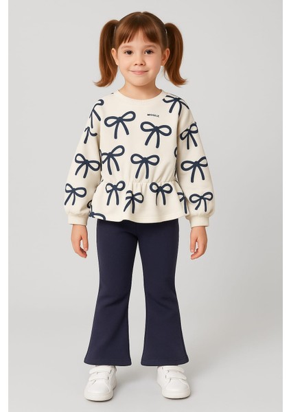 Fiyonk Baskılı Beli Lastikli Üç Ip Kız Çocuk Takım