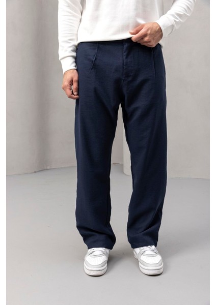 Wilder Yumuşak Modal Kumaş Rahat Kalıp Pileli Erkek Pantolon - Lacivert