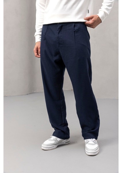 Wilder Yumuşak Modal Kumaş Rahat Kalıp Pileli Erkek Pantolon - Lacivert modelleri