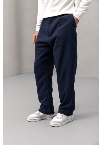 Wilder Yumuşak Modal Kumaş Rahat Kalıp Pileli Erkek Pantolon - Lacivert fırsatları