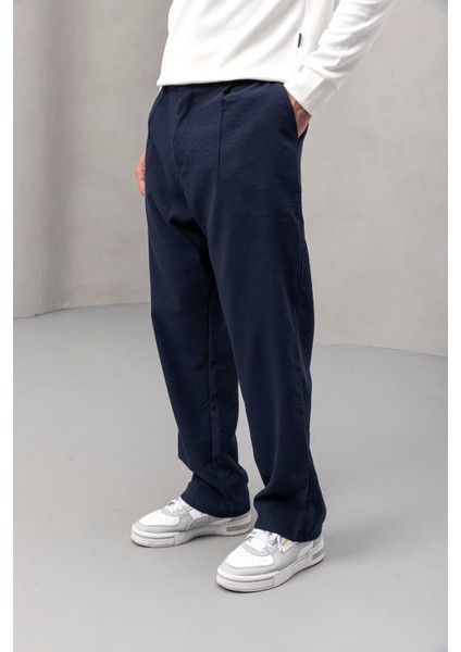 Wilder Yumuşak Modal Kumaş Rahat Kalıp Pileli Erkek Pantolon - Lacivert indirimleri