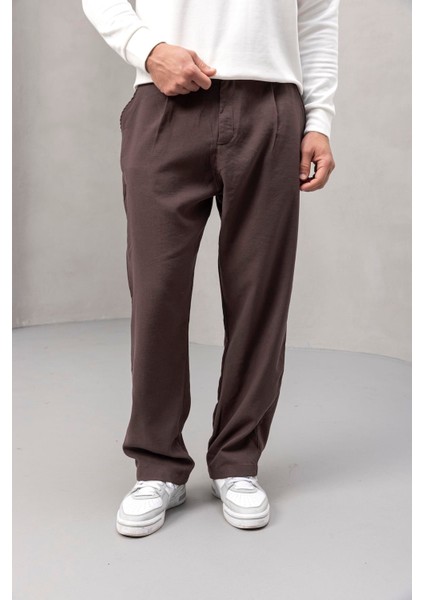 Wilder Yumuşak Modal Kumaş Rahat Kalıp Pileli Erkek Pantolon - Kahve
