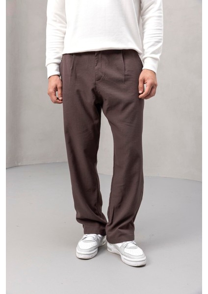 Wilder Yumuşak Modal Kumaş Rahat Kalıp Pileli Erkek Pantolon - Kahve modelleri