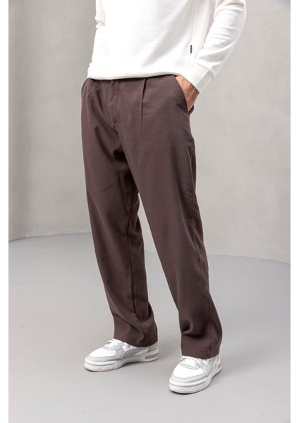 Wilder Yumuşak Modal Kumaş Rahat Kalıp Pileli Erkek Pantolon - Kahve indirimleri