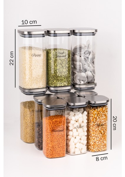 12 Li 2 Boy 800 - 1600 ml Borosilikat Cam Kavanoz Vakumlu Metal Kapaklı Erzak Saklama Kabı Etiketli fiyatları