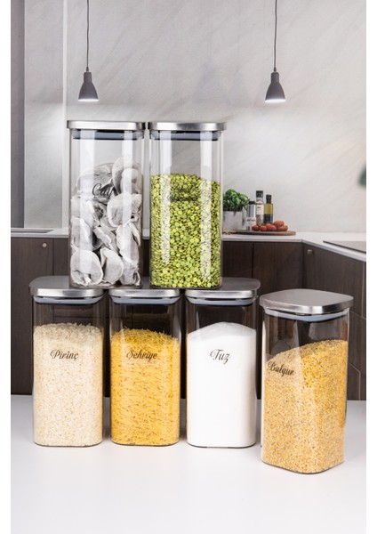 12 Li 2 Boy 800 - 1600 ml Borosilikat Cam Kavanoz Vakumlu Metal Kapaklı Erzak Saklama Kabı Etiketli fırsatları