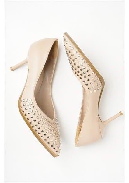 255018 Taşlı Topuklu Ayakkabı Bej Deri modelleri