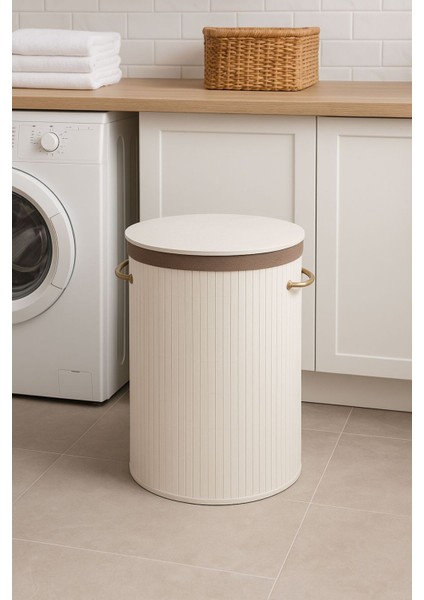 Bambu Oval Çamaşır Sepeti, Beyaz Renk Oval Banyo Dekoratif Çamaşır Sepeti 35X60 cm fiyatları