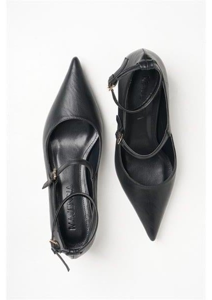 255016 Çift Tokalı Topuklu Ayakkabı Siyah Deri modelleri