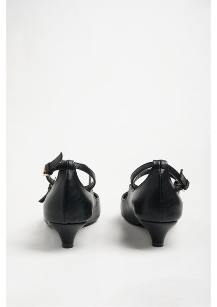 255016 Çift Tokalı Topuklu Ayakkabı Siyah Deri fırsatları