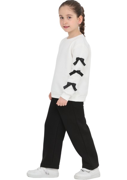 Kız Çocuk 3 Iplik Şardonlu Kurdele Detaylı Basic Sweatshirt-Bol Kesim Eşofman Takım modelleri