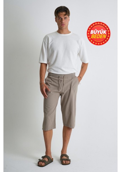 Erkek Büyük Beden %100 Pamuk Keten Görünümlü Kapri E203-37