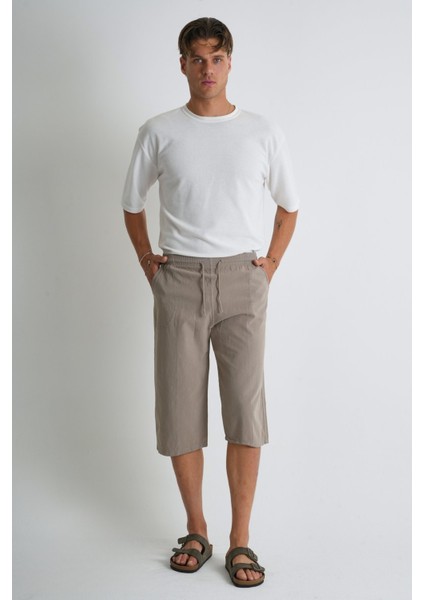 Erkek Büyük Beden %100 Pamuk Keten Görünümlü Kapri E203-37