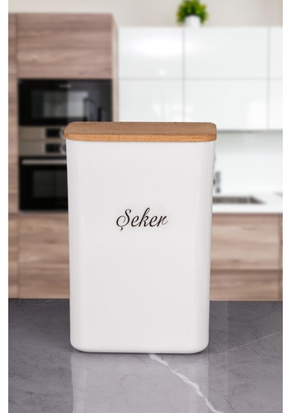 3'lü Beyaz Çay - Şeker - Tuz ve Erzak Saklama Kutusu Ahşap Vakumlu Kapaklı 3 Lt Akrilik Etiketli modelleri