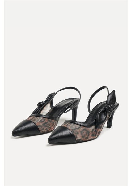 155214 Leopar Desenli Fiyonk Detaylı Topuklu Ayakkabı Siyah Deri/leopar fiyatları