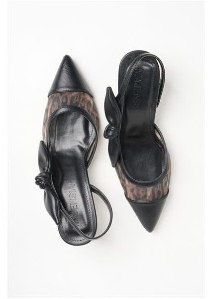 155214 Leopar Desenli Fiyonk Detaylı Topuklu Ayakkabı Siyah Deri/leopar modelleri