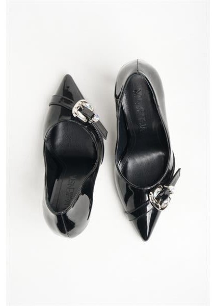 255012 Şık Tokalı Topuklu Ayakkabı Siyah Rugan indirimleri