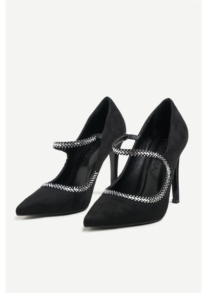 255017 Taşlı Stiletto Siyah Süet fiyatları