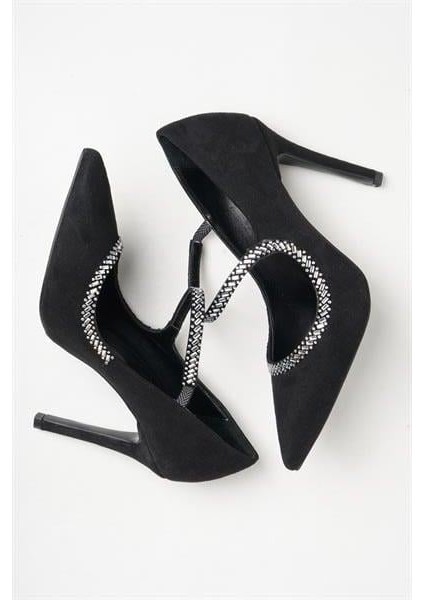 255017 Taşlı Stiletto Siyah Süet modelleri
