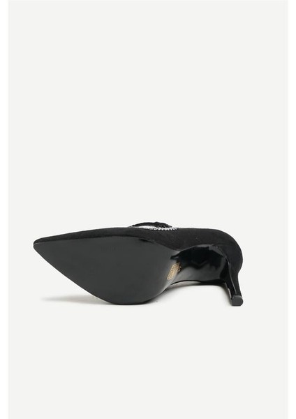 255017 Taşlı Stiletto Siyah Süet