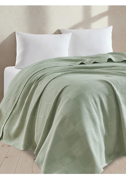 %100 Pamuk Pike Battal Boy Örtü – Karo Desen Çağla Yeşili Renk, 240X230 cm